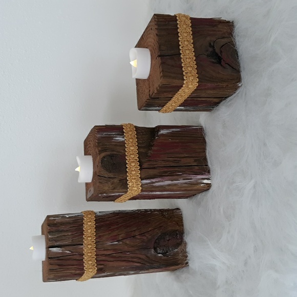 Farmhouse Rustic Wooden Candleholders Set of Three - Picture 5 of 5